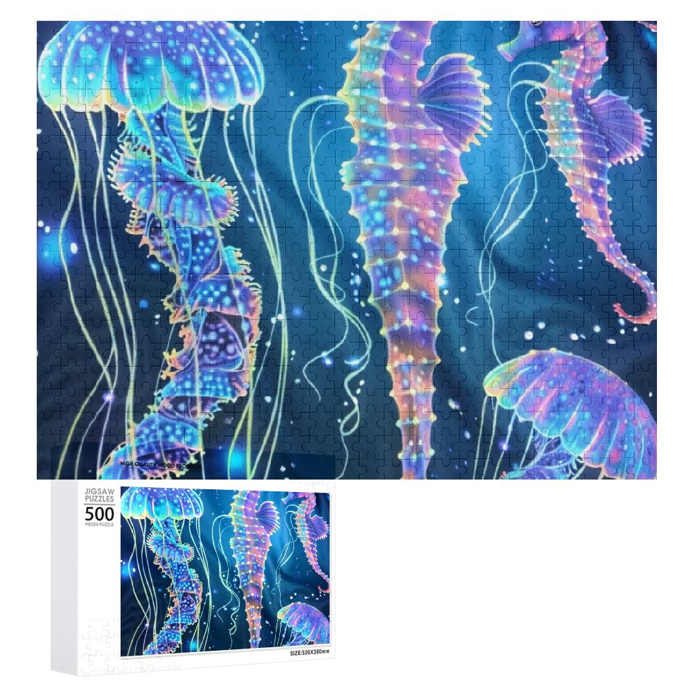 Jellyfish Dance 1000 Piece Round Puzzle - Ocean Art, Sepia Tone, With Poster & Lettered Back - View #5