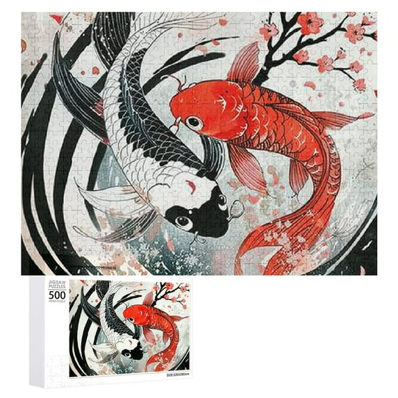Awypu Koi Fish Cherry Blossom Tree Ukiyo-e Wooden Jigsaw Puzzle 500 PCS