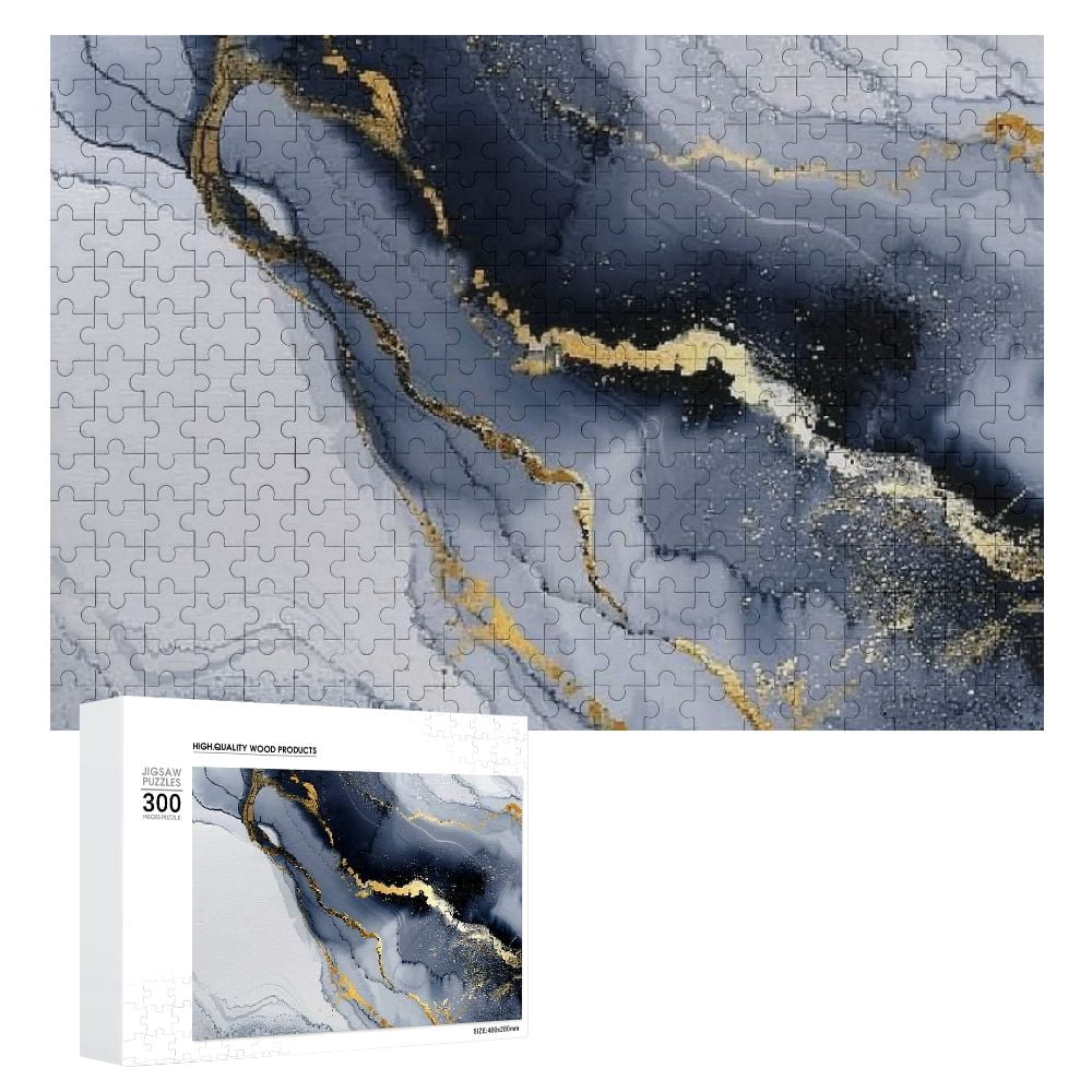 Awypu Marble, Gold Accents, Abstract Brush Strokes Wooden Jigsaw Puzzle ...