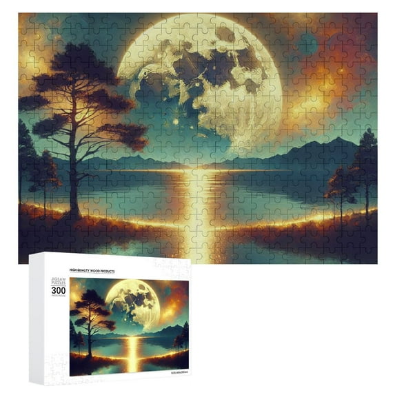 Awypu Moonlight Reflection Mountains Wooden Jigsaw Puzzle Gift for Family Friends 300 PCS