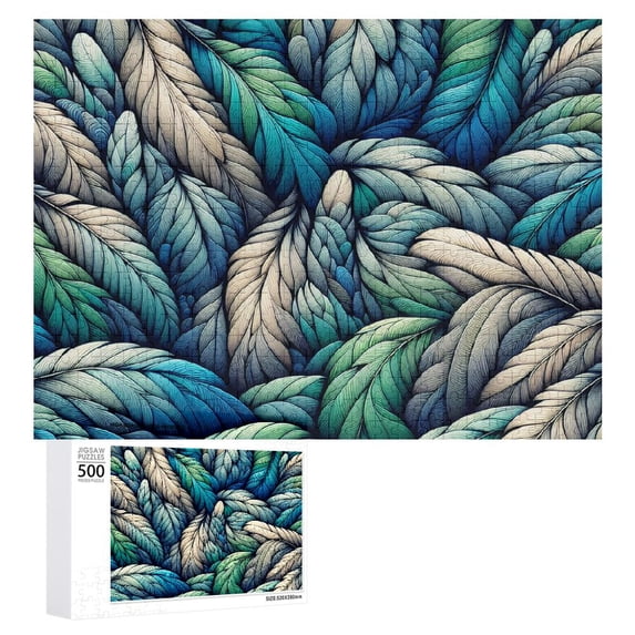 Awypu Impossible Wooden Puzzles Peacock Feather Watercolor Gradient Blue 500 PCS