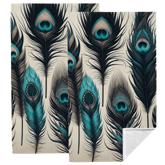Nawy Peacock Feather Watercolor Kitchen Towels, Set of 2, Soft and Absorbent, Ideal for Kitchens, Bathrooms, and Showers 27.5*16in