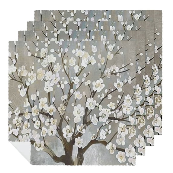 Nawy Plum Blossom Polyester Cloth Napkins for Dining Table Kitchen Daily Party Housewarming Farmhouse Decor 6 PCS