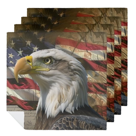Nawy Retro American Flag Bald Eagle Polyester Cloth Napkins Gift Party Dinner Decoration Washable Napkins 2 PCS