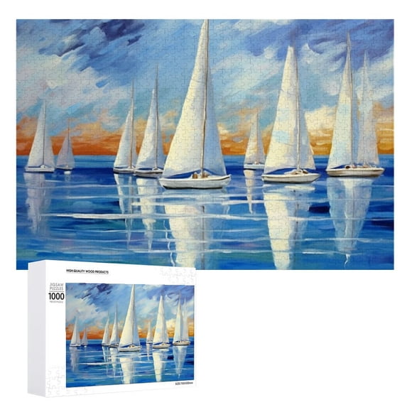 Awypu Sailboats Ocean Sky Wooden Jigsaw Puzzle - Impossible Wooden Puzzles Gift for Family Friends 1000 PCS