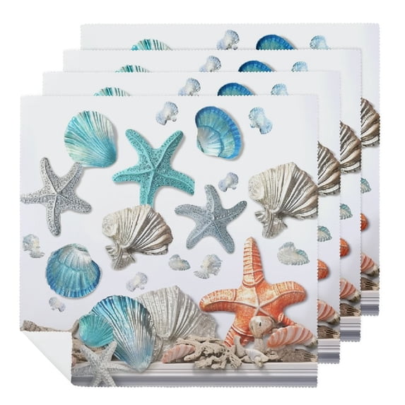 Nawy Sea Shells Starfish Fish Dinner Napkin for Dining Table Kitchen Party Decor 2 PCS