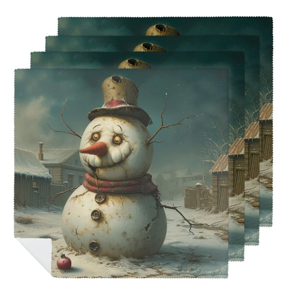 Nawy Snowman Bird Pop Surrealism Cloth Napkin Reusable Home Decor 6 PCS