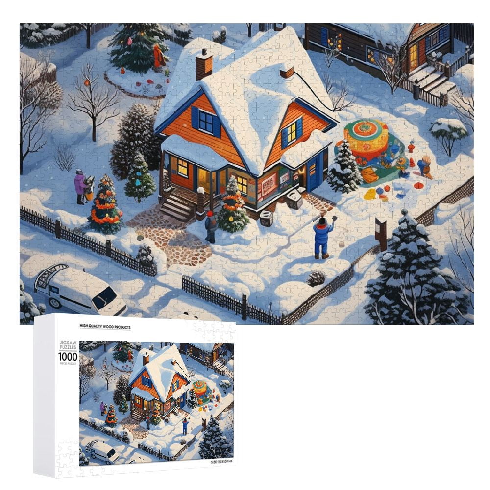 Awypu Snowy Village Snowman Dog Wooden Jigsaw Puzzle for Adults and ...