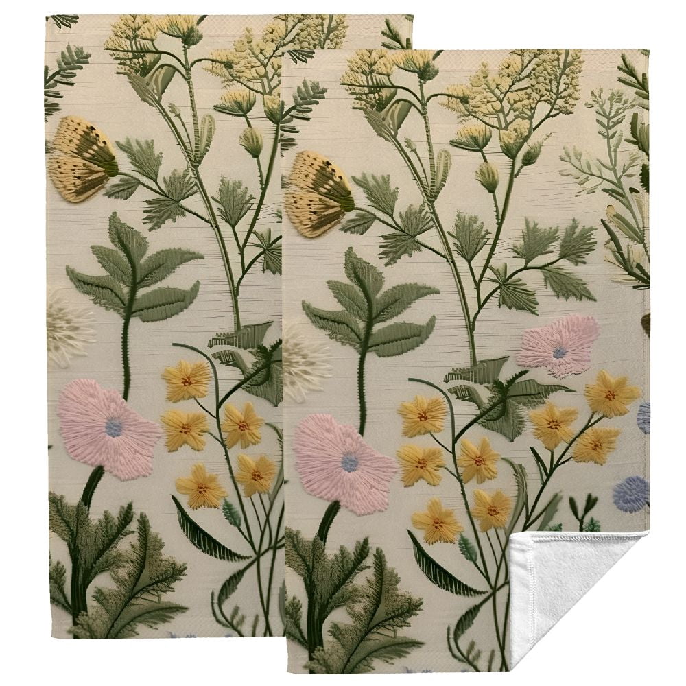 Nawy Spring Sage Green Wild Flower Plant Seasonal Floral Hand Towel Set ...