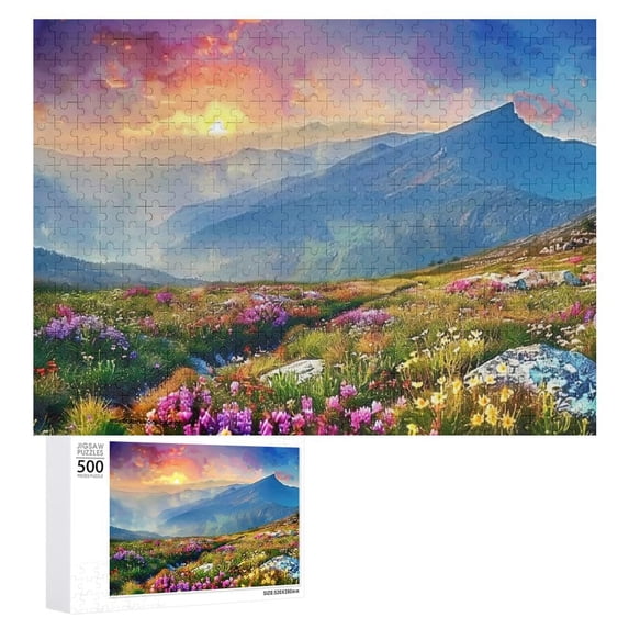 Nawy Wooden Jigsaw Puzzle Challenging Difficult Wood Puzzles for Adults Purple Mountain Fall 500 PCS