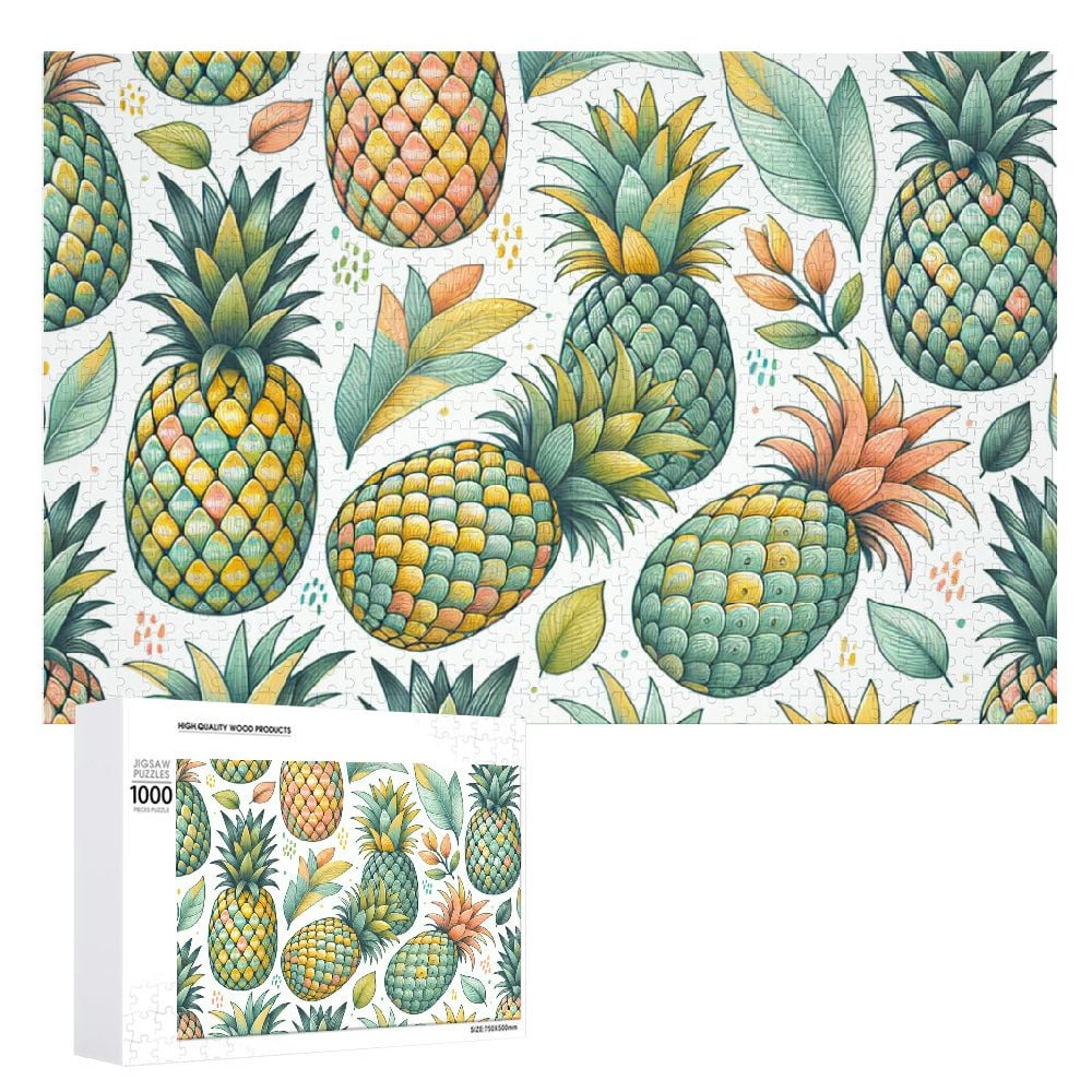 Nawy Wooden Jigsaw Puzzle Colorful Pineapple Leaves Summer Tropical