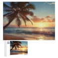 thumbnail image 1 of Awypu Wooden Jigsaw Puzzle Sunset Ocean Beach Waves Coconut Tree Scenery Modern Painting Artwork 500 PCS, 1 of 4
