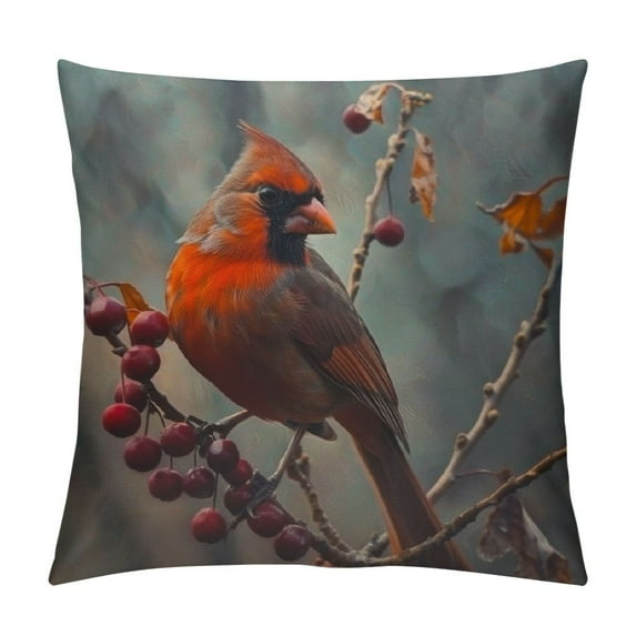 Nawypu 18"X18" Throw Pillow Covers Red Cardinal, Winter Cardinal Bird Berry Tree Boho Pillowcase Cushion Covers for Couch Bed, Square Decorative Pillow Cover Home Sofa Bedroom Car