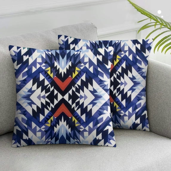 Awypu 2 Pack Kaleidoscope Accent Decorative Throw Pillow Covers Square Throw Pillow Cover for Sofa Couch Decoration(Navy Blue)