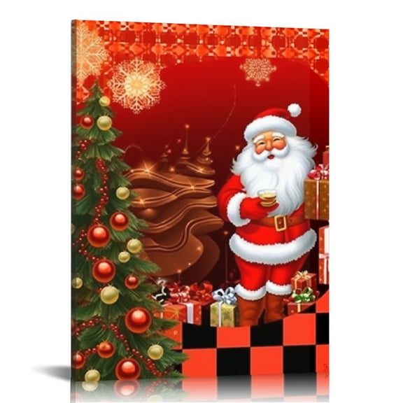 Nawypu 2 Piece Canvas Wall Art Happy New Year Canvas Painting Framed Pictures Print Artwork for Bedroom Living Room Office Home Decoration 16"x20"x2 Panels - Santa with Christmas Balls