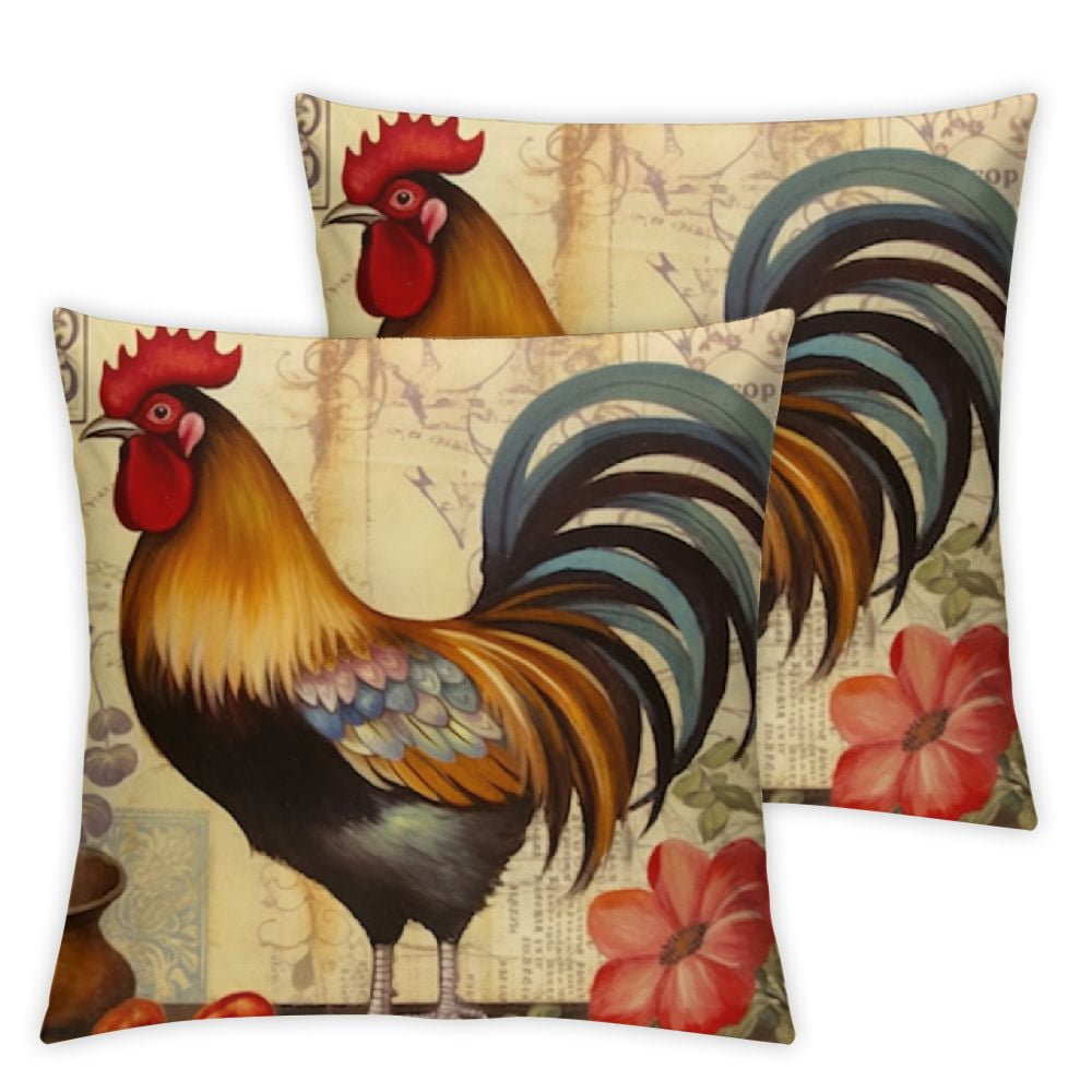 Nawypu 2PCS Farmhouse Chicken Pillow Covers Rooster Pillow Case Vintage