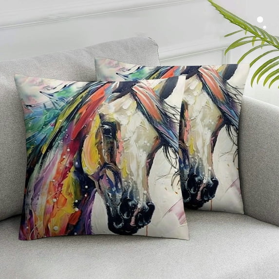 Nawypu 2Pack Throw Pillow Covers Watercolor Horse Pillowcases Sofa Couch Home Decorative Cushion Cover White
