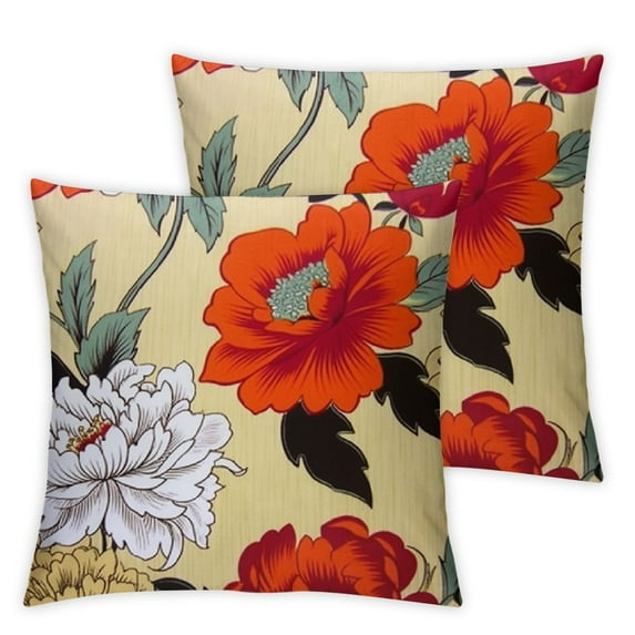 Nawypu 2pcs Floral/Flower Printcloth Decorative Throw Pillow Covers /Handmade Pillow Shams, Color and Size options, Light Black, Peach Blossom, Red Rosebush