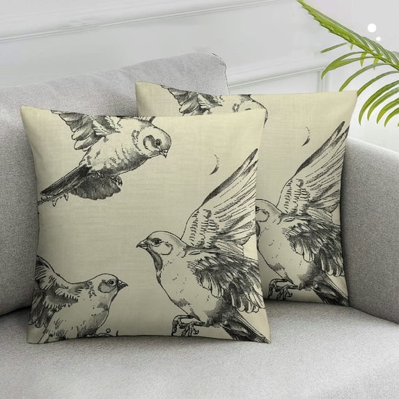 Jiayy 2pcs Throw Pillow Cover Soaring White Pigeons Engraved Birds in Flight Vintage Home Decor Pillowcase 18x18 Inch Cushion Cover for Sofa Couch Bed and Car