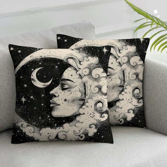 Nawypu 2pcs Throw Pillow Covers Decorative Pillow Cases for Sofa Couch Bed, Sun and Moon