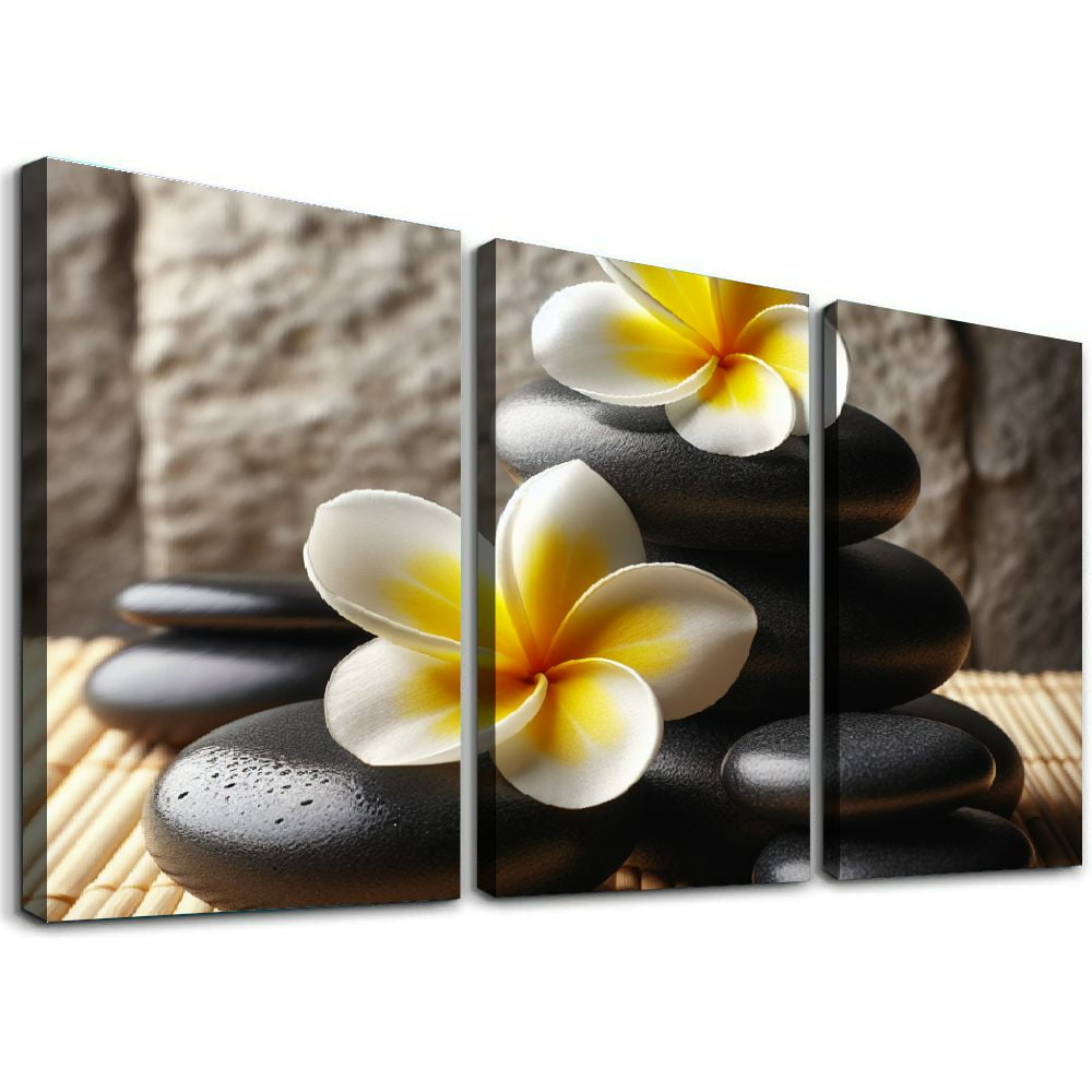 Nawypu 3 Panel Zen Canvas Wall Art Still Life SPA Stone Green Bamboo