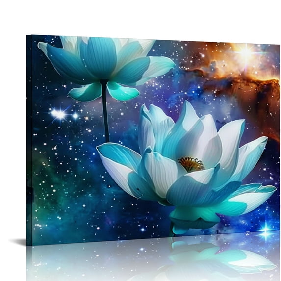 Nawypu 3 Panels Flowers Wall Art Blooming Lotus Water Lily Picture Elegant Pink Blue Purple Floral Painting Canvas Print Framed Modern Home Bedroom Living Room Decor Ready to Hang