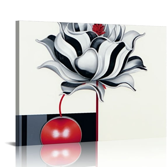 Nawypu 3 Pieces Abstract Red Flower Canvas Wall Art Still Life Canvas Painting Prints Flower on Black and White Vases Picture for Bathroom Hallway Decor Stretched