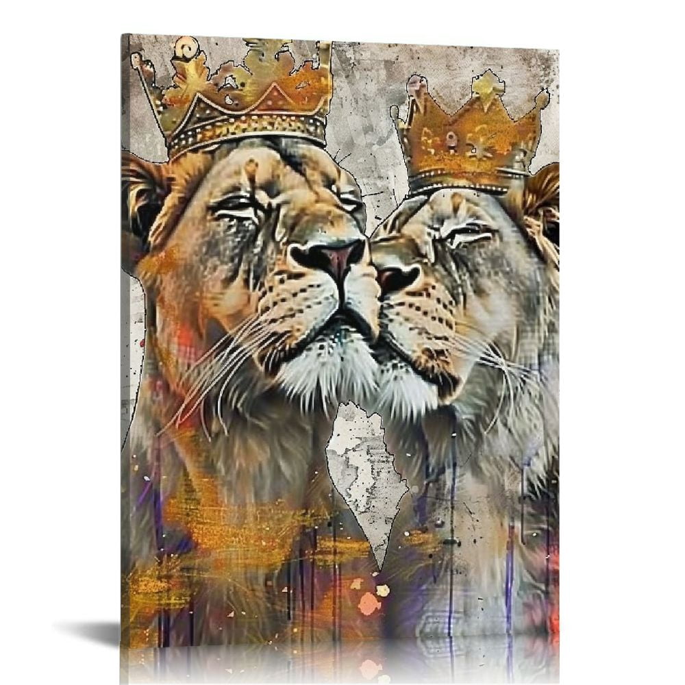 Nawypu 3 Pieces Animal King Queen Canvas Wall Art Lion and Lioness with ...
