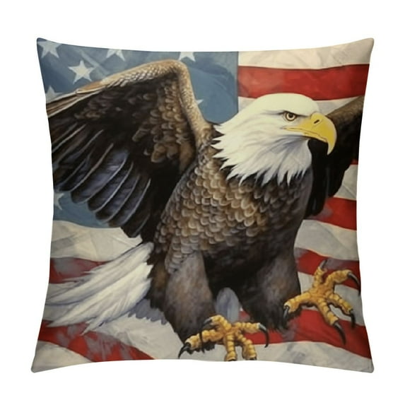 Nawypu  4th of July American Flag Patriotic Decorative Throw Pillow Cover, Memorial Day America Eagle Stars Stripes Pillowcase, USA Veterans Day Vintage Cushion Case Home Decor