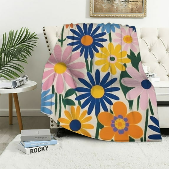 Nawypu  70s Retro Flower Throw Blanket, 60s Vintage Groovy Daisy Flowers Boho Hippie Bright Colorful Floral Print Blanket for Couch Chair Sofa Bed Dorm Bedroom Home