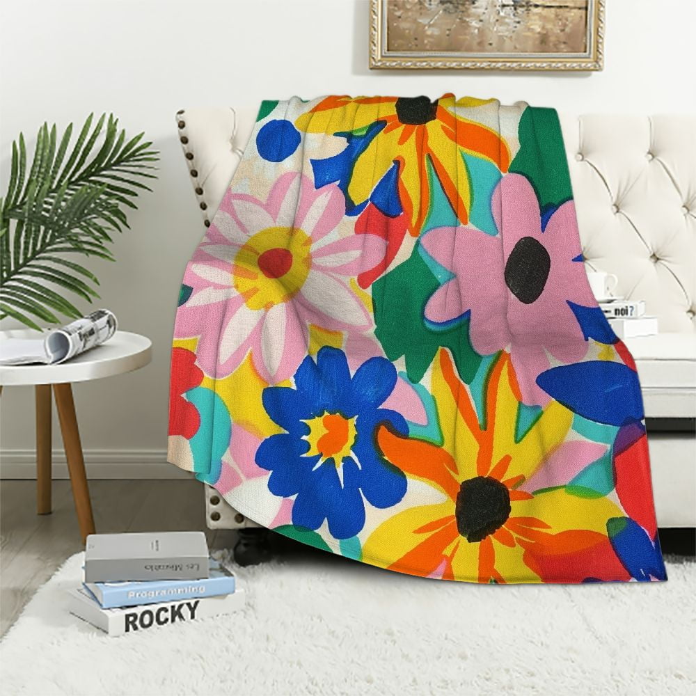 Nawypu 70s Retro Throw Blanket Groovy Flannel Soft Blanket Vintage Boho Hippie Aesthetic