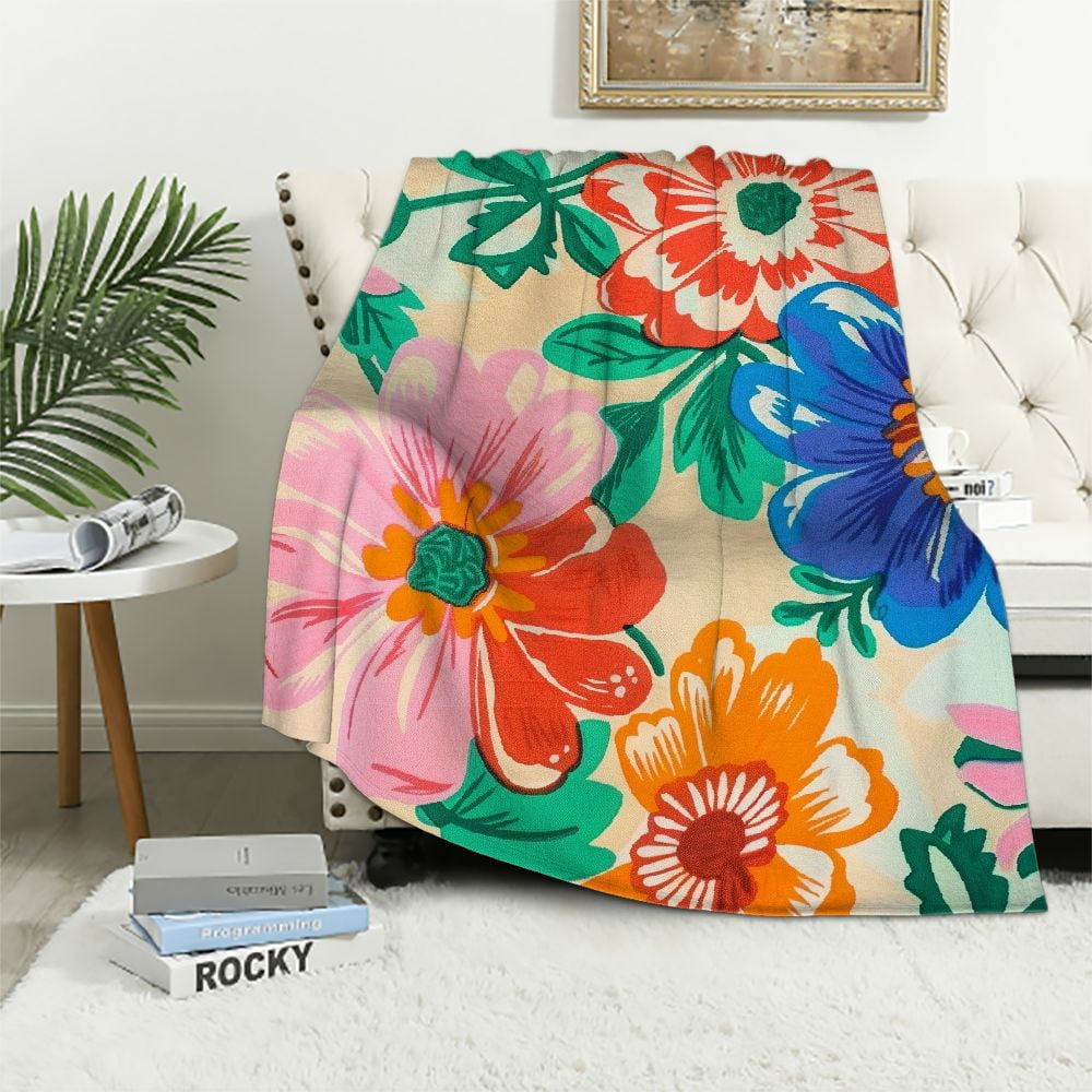 Nawypu 70s Retro Throw Blanket Groovy Flannel Soft Blanket Vintage Boho Hippie Aesthetic