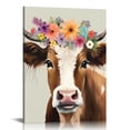 thumbnail image 1 of Nawypu ART Wall Art Room Decor Framed Animal Paintings Headworn flower Cow Canvas for Living Room Bedroom children's room Home Decoration Ready to Hang, 1 of 4