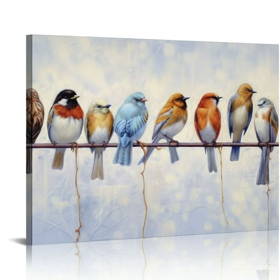 Nawypu Abstract Birds Canvas Wall Art: Colorful Birds on Wire Picture Sparrow Painting Artwork for Living Room (Multi-Sized)