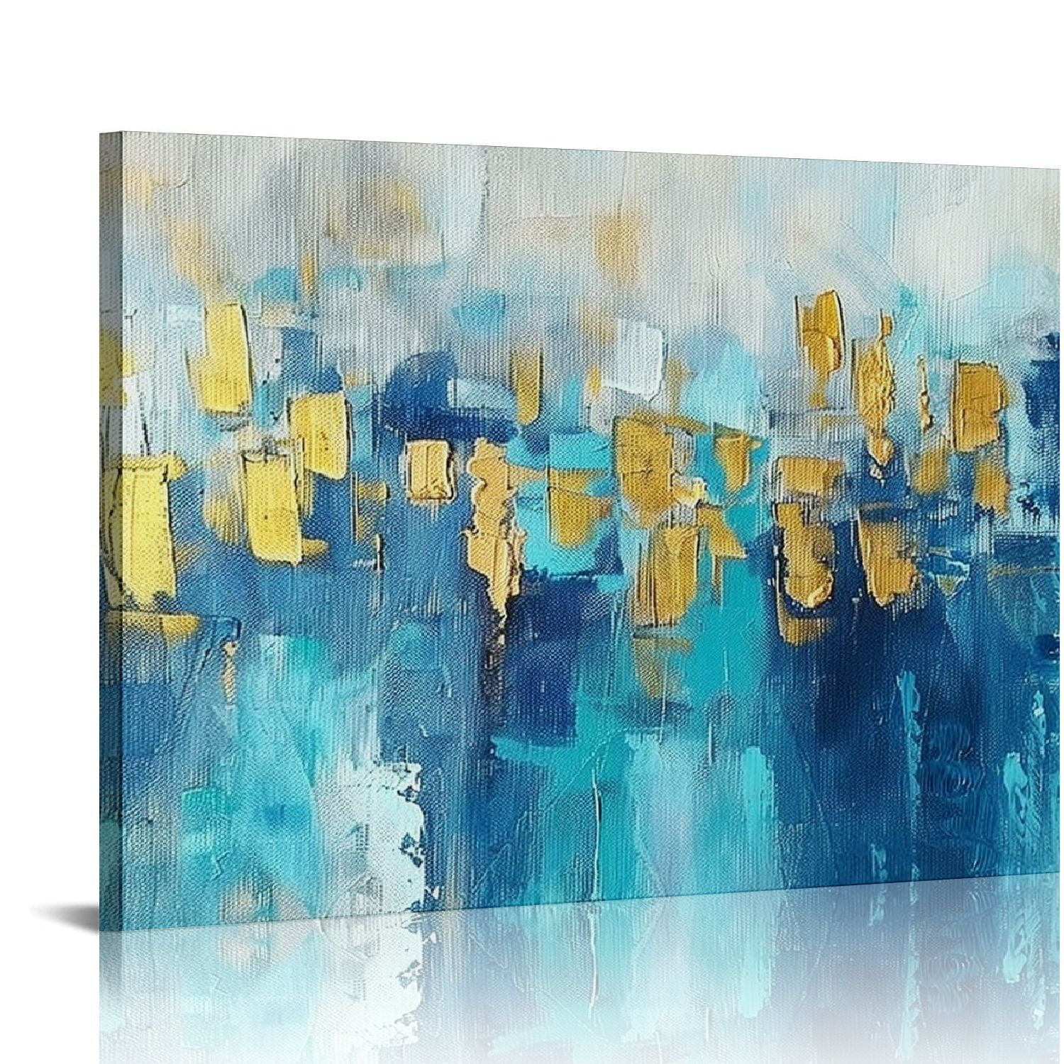 Nawypu Abstract Blue Canvas Wall Art: Framed Picture Gold Foil Artwork ...