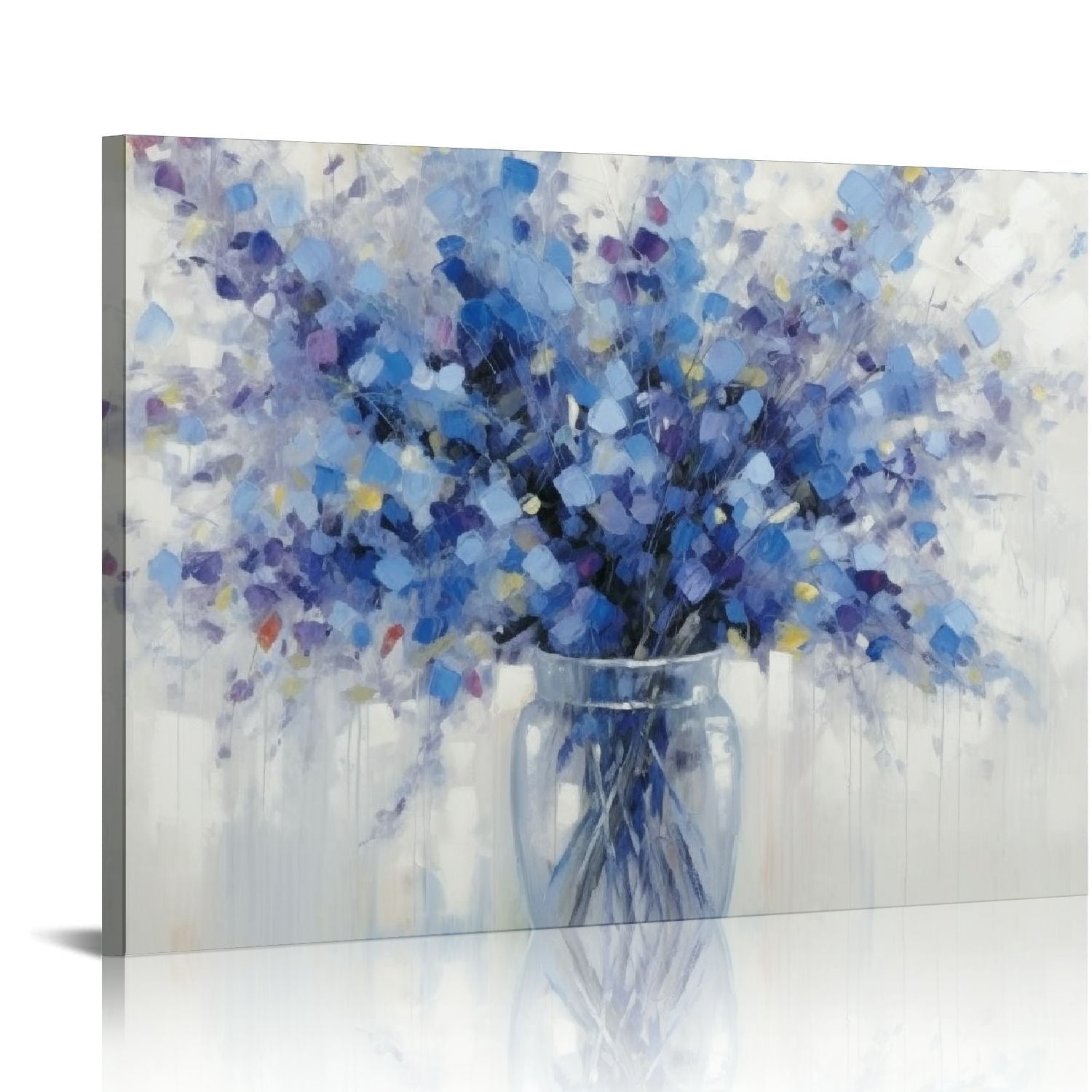 Nawypu Abstract Bouquet Canvas Wall Art: Blue Flowers in Vase Artwork ...