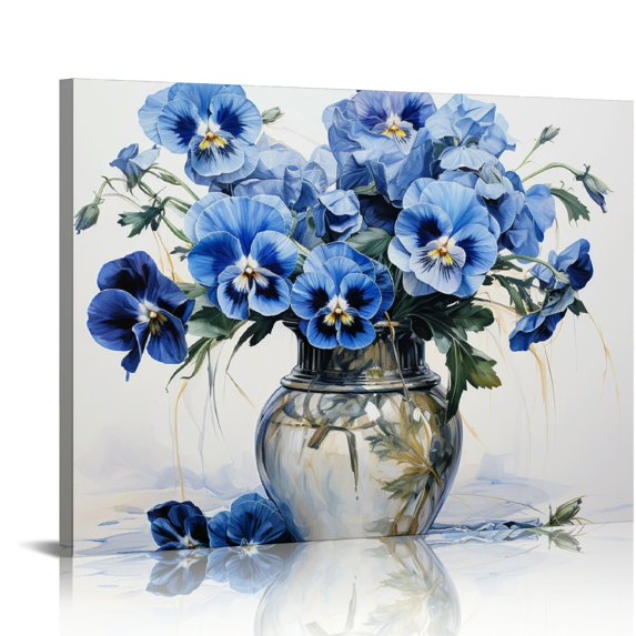Nawypu Abstract Bouquet Canvas Wall Art: Blue Flowers in Vase Artwork Print Painting for Living Room Office