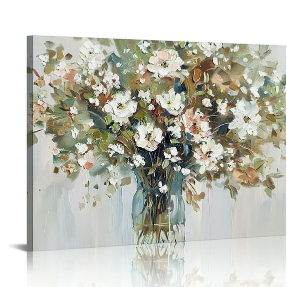 Nawypu Abstract Bouquet Canvas Wall Art White and Yellow Flowers in Vase Artwork Print Painting Bedroom Flower Canvas Wall Art for Bathroom Bedroom Office Living Room Ready to Hang