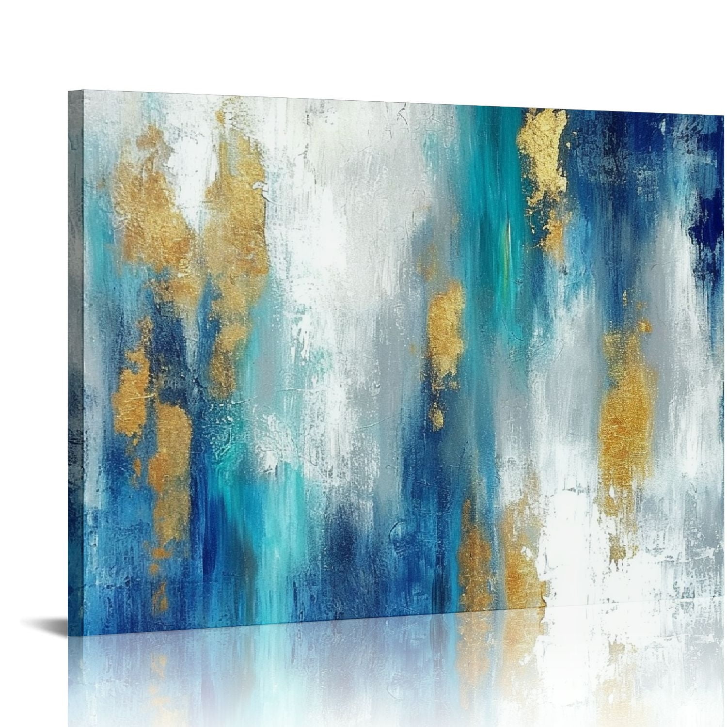 Nawypu Abstract Canvas Painting Wall Art Teal with Heavy Textured