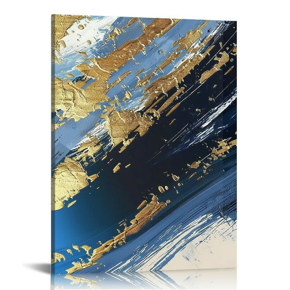 Nawypu Abstract Canvas Wall Art Prints Blue and Gold Marbling Pattern ...