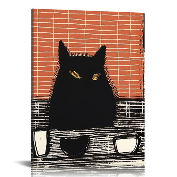Nawypu Abstract Cat Wall Art Prints,Mid-Century Modern Cats Wall Decor,Boho Cat Posters Decor Wall Gallery,Minimalist Cat Decor Canvas Print,Black Cat Poster Decor,Cat Lovers Gift Canvas Painting