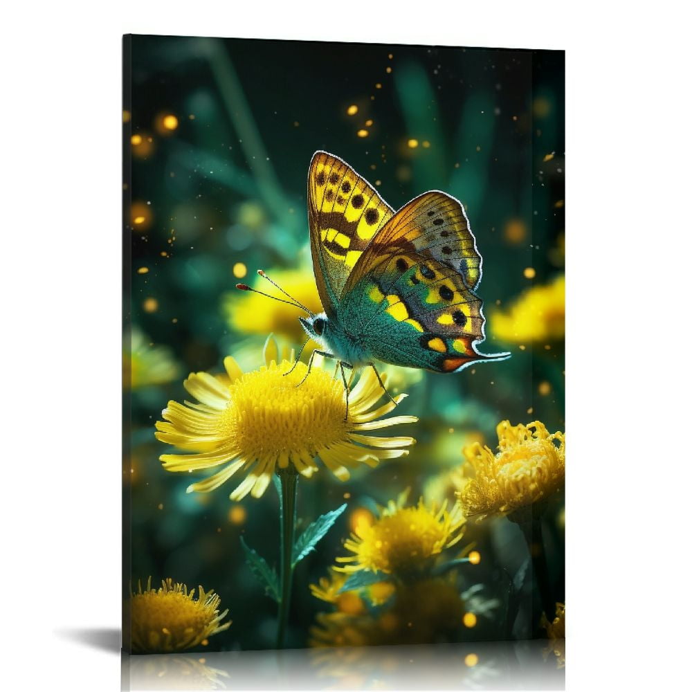 Nawypu Abstract Dandelion Butterfly Canvas Wall Art Wish Flowers Black
