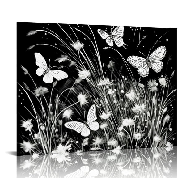Nawypu  Abstract Dandelion Butterfly Canvas Wall Art Wish Flowers Black and White Picture Artwork for Bathroom Bedroom Home Decor Ready to Hang