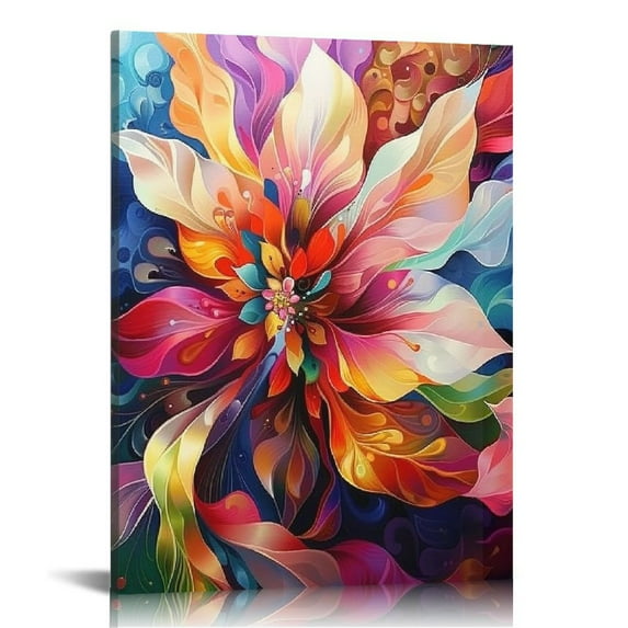 Nawypu Abstract Floral Canvas Wall Art, Color Abstract Explosion Floral, Pink Flower Picture Wall Art Decoration, Floral Painting Bloom Wall Art Canvas for Dining Room, Framed Colorful Floral Canvas