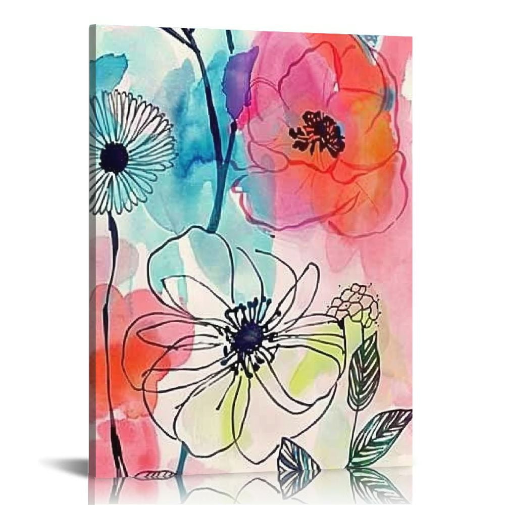 Nawypu Abstract Floral Framed Wall Art decor, Colorful Flower Bathroom ...