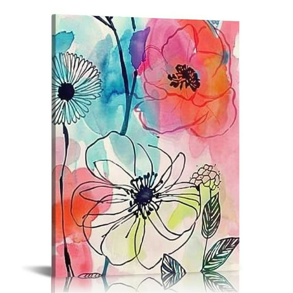 Nawypu Abstract Floral Framed Wall Art decor, Colorful Flower Bathroom Pictures Canvas Wall Art with Black Frame and Mat Bedroom Canvas Prints Wall Paintings Modern Artwork for Living Room