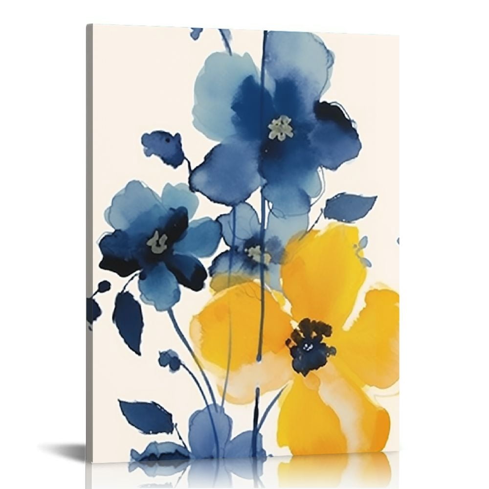 Nawypu Abstract Flower Canvas Wall Art Blue and Yellow Floral Picture ...