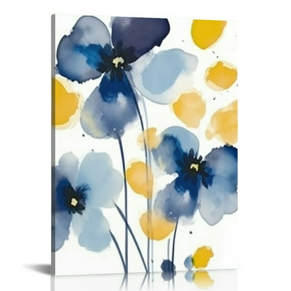 Nawypu  Abstract Flower Canvas Wall Art Blue and Yellow Floral Picture Bathroom Decor Watercolor Blooming Plant Painting Still Life Artwork Home Bathroom Living Room Decoration