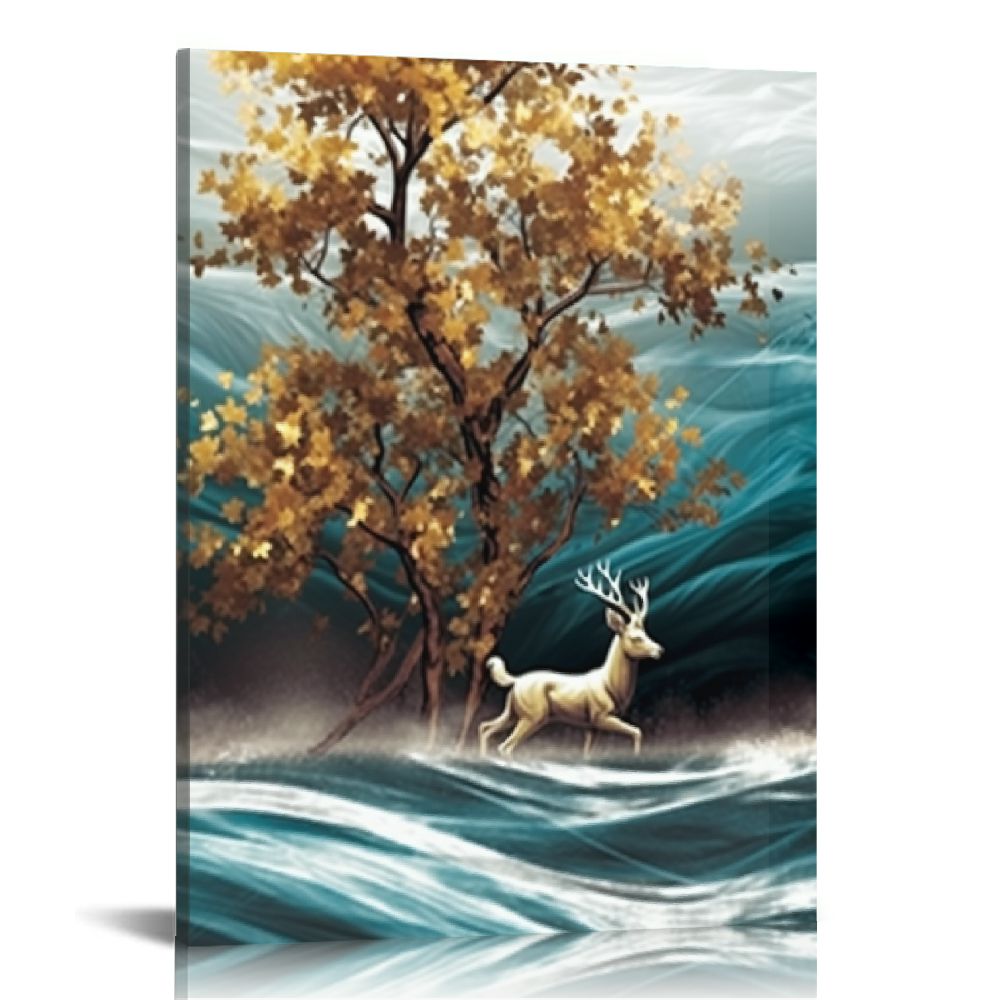 Nawypu Abstract Mountain Wall Art Canvas Teal Gray Wall Decor Geometric ...