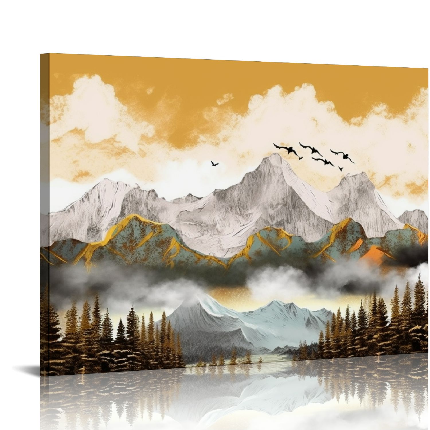 Nawypu Abstract Mountain Wall Art Golden Islamic Canvas Pictures Nature ...